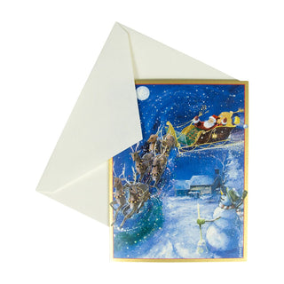 Caspari Santa And Reindeer Boxed Christmas Cards - 15 Christmas Cards and Envelopes 82222