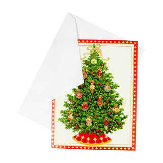 Caspari Tree With Floral Ornaments Boxed Christmas Cards - 15 Christmas Cards & 15 Envelopes 82223