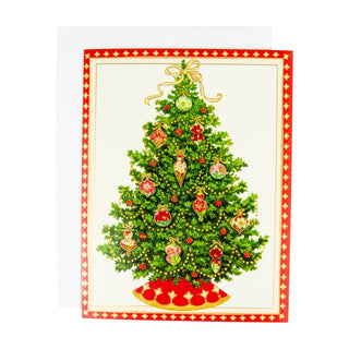 Caspari Tree With Floral Ornaments Boxed Christmas Cards - 15 Christmas Cards & 15 Envelopes 82223