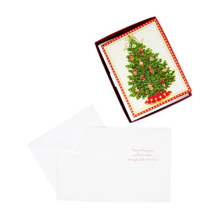 Caspari Tree With Floral Ornaments Boxed Christmas Cards - 15 Christmas Cards & 15 Envelopes 82223