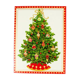 Caspari Tree With Floral Ornaments Boxed Christmas Cards - 15 Christmas Cards & 15 Envelopes 82223