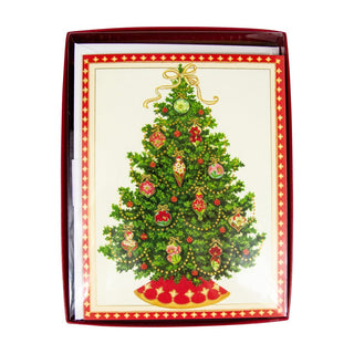 Caspari Tree With Floral Ornaments Boxed Christmas Cards - 15 Christmas Cards & 15 Envelopes 82223