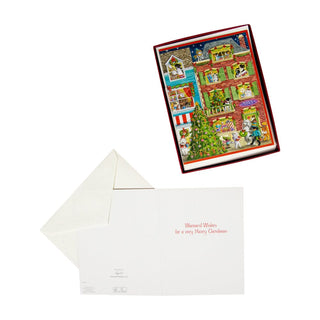 Caspari Village With Animals Boxed Christmas Cards - 15 Christmas Cards & 15 Envelopes 84214