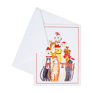 Caspari Dogs And Cats Embossed Boxed Christmas Cards - 10 Christmas Cards and Envelopes per Box 86246