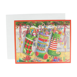 Caspari Three Stockings Boxed Christmas Cards - 15 Christmas Cards & 15 Envelopes 87213