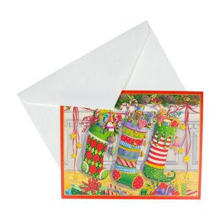 Caspari Three Stockings Boxed Christmas Cards - 15 Christmas Cards & 15 Envelopes 87213