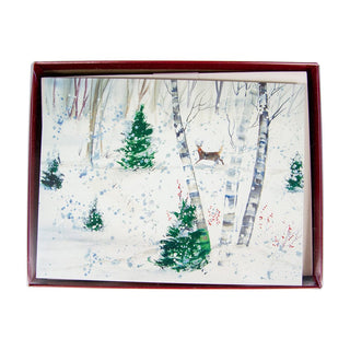 Caspari Deer In Snowy Forest Boxed Christmas Cards - 15 Christmas Cards & 15 Envelopes 88224