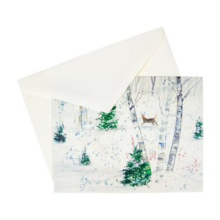 Caspari Deer In Snowy Forest Boxed Christmas Cards - 15 Christmas Cards & 15 Envelopes 88224