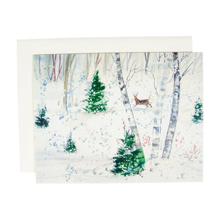 Caspari Deer In Snowy Forest Boxed Christmas Cards - 15 Christmas Cards & 15 Envelopes 88224