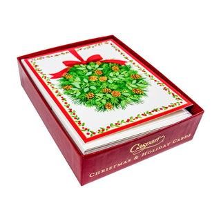 Caspari Kissing Ball Mini Boxed Christmas Cards - 15 Christmas Cards and Envelopes per Box 89022