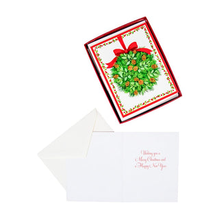 Caspari Kissing Ball Mini Boxed Christmas Cards - 15 Christmas Cards and Envelopes per Box 89022