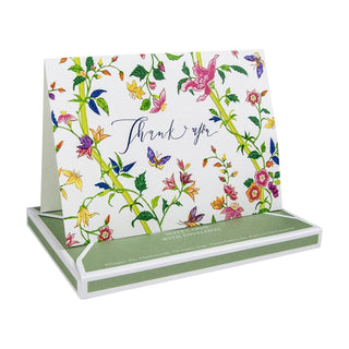 Caspari Sprigged Silk White Thank You Notes - 8 Note Cards And Envelopes 92600.44B