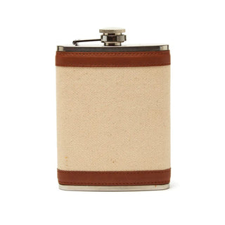 Brouk The Classic 8 oz Flask in Cream Canvas and Leather Trim