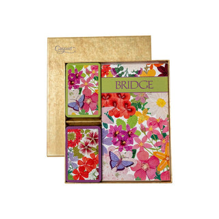 Caspari Halsted Floral Bridge Gift Set - 2 Playing Card Decks & 2 Score Pads GS148