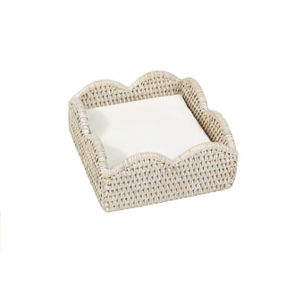 Caspari Rattan Scalloped Cocktail Napkin Holders in Cream - 1 Napkin Holder HC103