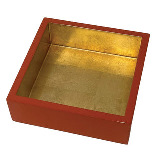 Caspari Coral With Gold Lacquer Cocktail Napkin Holder HC16