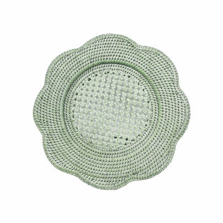 Caspari Rattan Scalloped Round Charger Plate in Green - 1 Charger Plate HDP104