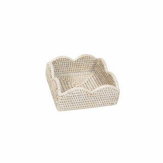 Caspari Rattan Scalloped Luncheon Napkin Holders in Cream - 1 Napkin Holder HL103