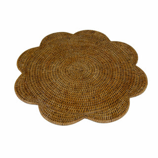 Caspari Rattan Scalloped Round Placemat in Natural - 1 Placemat HPM101