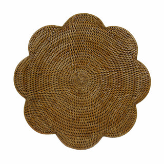 Caspari Rattan Scalloped Round Placemat in Natural - 1 Placemat HPM101