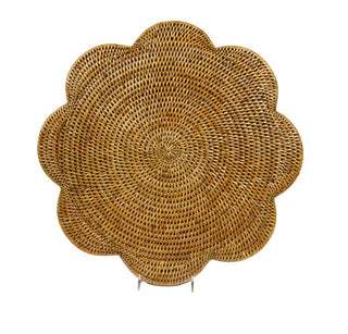 Caspari Rattan Scalloped Round Placemat in Natural - 1 Placemat HPM101