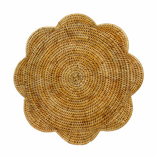 Caspari Rattan Scalloped Round Placemat in Honey - 1 Placemat HPM102