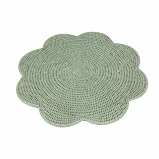 Caspari Rattan Scalloped Round Placemat in Green - 1 Placemat HPM104