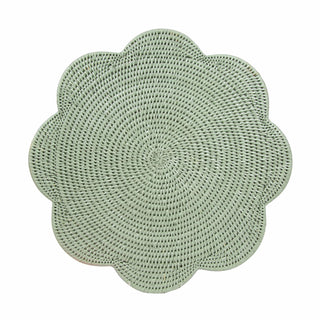 Caspari Rattan Scalloped Round Placemat in Green - 1 Placemat HPM104