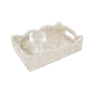 Caspari Rattan Scalloped Small Tray in Cream - 1 Placemat HTR003