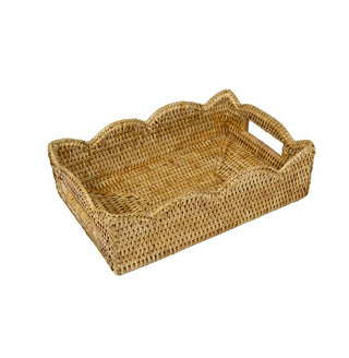 Caspari Rattan Scalloped Small Tray in Cream - 1 Placemat HTR003