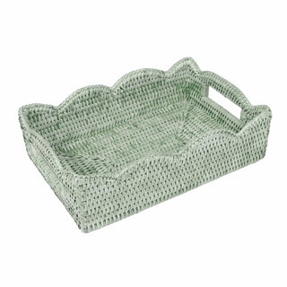 Caspari Rattan Scalloped Small Tray in Green - 1 Placemat HTR004