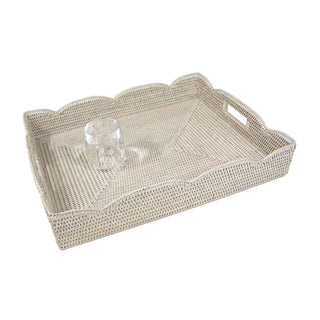 Caspari Rattan Scalloped Large Tray in Cream - 1 Placemat HTR103