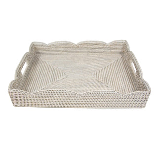 Caspari Rattan Scalloped Large Tray in Cream - 1 Placemat HTR103