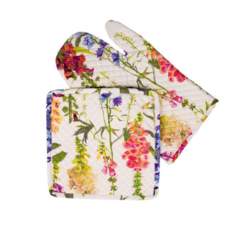 Caspari Foxgloves Oven Mitts And Pot Holders Set - 1 Piece Of Each OMPH011A