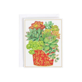 Caspari Succulents in Cachepot Mini Boxed Christmas Cards - 15 Cards & 15 Envelopes 100017