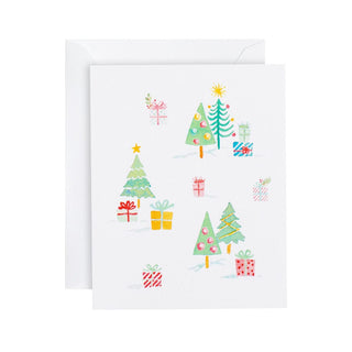 Caspari Painted Trees and Gifts Mini Boxed Christmas Cards - 16 Cards & 16 Envelopes 100027