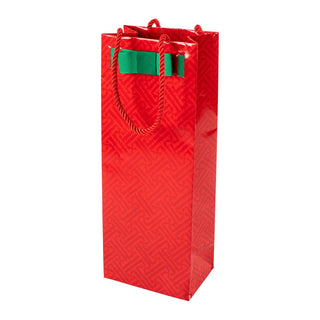 Caspari Fretwork Wine & Bottle Gift Bag in Red - 1 Each 100242B4