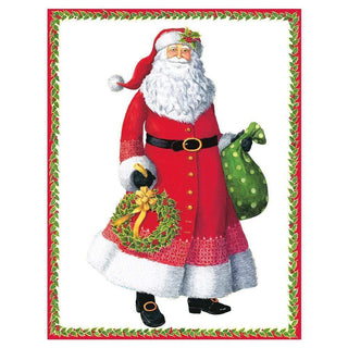 Caspari Santa with Wreath Large Boxed Christmas Cards - 16 Cards & 16 Envelopes 100308