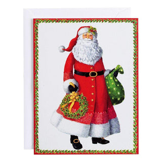 Caspari Santa with Wreath Large Boxed Christmas Cards - 16 Cards & 16 Envelopes 100308