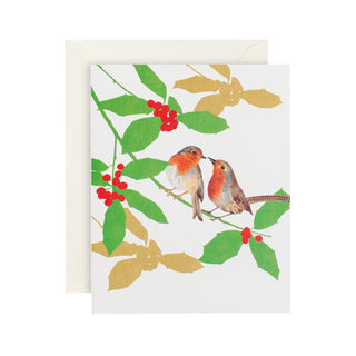 Caspari Birds and Holly Mini Boxed Christmas Cards - 15 Cards & 15 Envelopes 101005