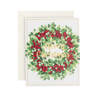 Caspari Mistletoe and Berry Wreath Mini Boxed Christmas Cards - 16 Cards & 16 Envelopes 101009