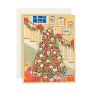 Caspari Tree and Staircase Boxed Christmas Cards - 16 Cards & 16 Envelopes 101218