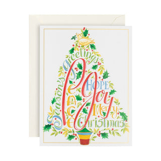 Caspari Peace Joy Hope Tree Boxed Christmas Cards - 16 Cards & 16 Envelopes 101220