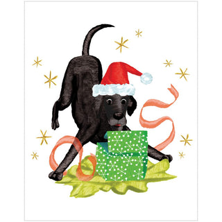 Caspari Black Lab With Gift Mini Boxed Christmas Cards - 16 Cards & 16 Envelopes 102022