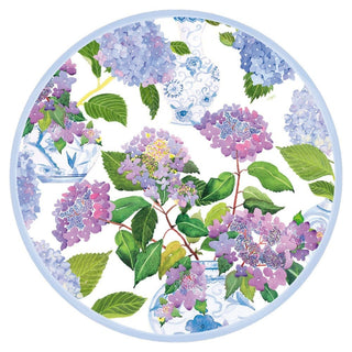 Caspari Hydrangeas and Porcelain Round Paper Placemats - 12 Per Package 1101PPRND