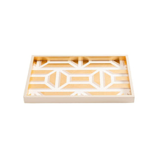 Caspari Garden Gate Lacquer Vanity Tray in White & Gold - 1 Each 11700LQSMREC