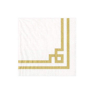 Caspari Rive Gauche Paper Cocktail Napkins in Gold & White - 20 Per Package 12541C