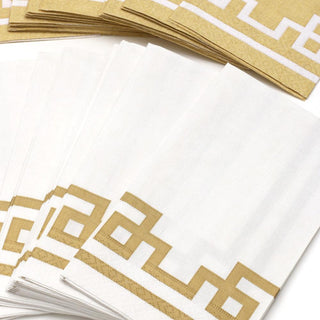 Caspari Rive Gauche Paper Guest Towel Napkins in Gold & White - 15 Per Package 12541G