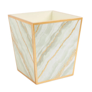 Caspari Marble Lacquer Wastebasket in Moonlight Grey - 1 Each 13743LQWB