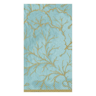 Caspari Gilded Majolica Paper Guest Towel Napkins in Aqua - 15 Per Package 14212G